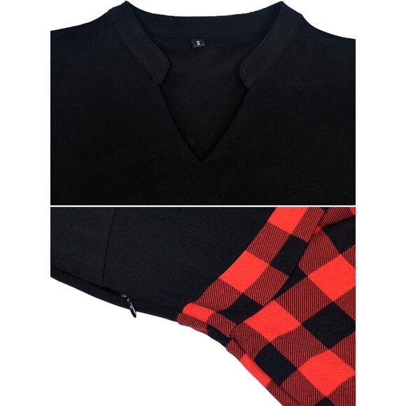 Women Buffalo PlaidShort Puff Sleeve Flare Semi-Formal Summer Dress With Pockets - Picture 2 of 3